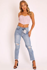 Pink Glitter Corset Detail Bralet - Delmy