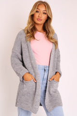 Grey Knitted Oversized Pocket Detail Cardigan - Anna