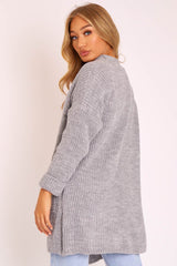 Grey Knitted Oversized Pocket Detail Cardigan - Anna