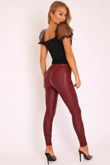 Wine PU Coated Skinny Jeans - Rachell