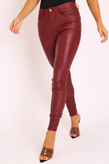 Wine PU Coated Skinny Jeans - Rachell