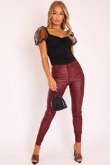 Black Ruched Front Organza Sleeve Top - Jamina