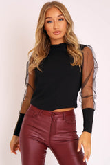 Black Fishnet Mesh Sleeve Top - Ebbie