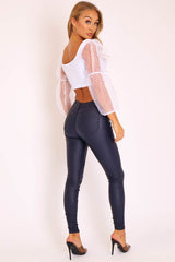 Navy PU Coated Skinny Jeans - Rachell