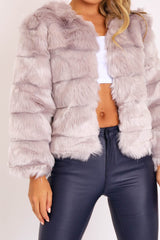 Light Grey Faux Fur Jacket - Estelle