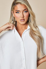 White Plisse Detail Frill Hem Oversized Dress - Sakura