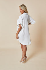 White Plisse Detail Frill Hem Oversized Dress - Sakura