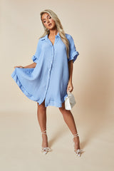 Blue Plisse Detail Frill Hem Oversized Dress - Sakura