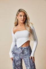 White Asymmetric Cut Out Back Cropped Top - Koko