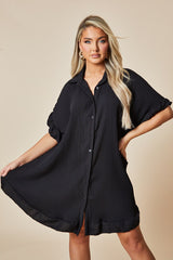 Black Plisse Detail Frill Hem Oversized Dress - Sakura
