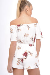 Cream Bardot Floral Tassel Playsuit - Keren