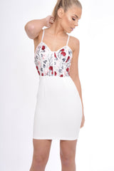 White Embroidered Bodice Mini Dress - Dionne
