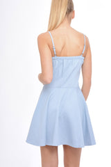 Light Denim Lace Up Strappy Skater Dress - Xanthe
