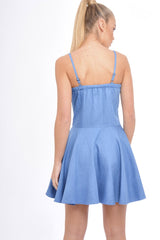 Dark Denim Lace Up Strappy Skater Dress - Xanthe