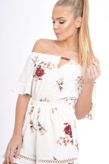 Cream Bardot Floral Playsuit - Estee