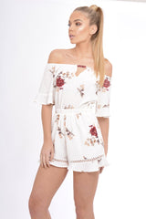 Cream Bardot Floral Playsuit - Estee