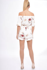 Cream Bardot Floral Playsuit - Estee