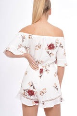 Cream Bardot Floral Playsuit - Estee