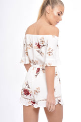 Cream Bardot Floral Playsuit - Estee