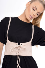 Nude Corset Lace Up Eyelet Crop Top - Mylene