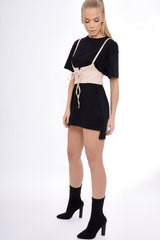 Nude Corset Lace Up Eyelet Crop Top - Mylene