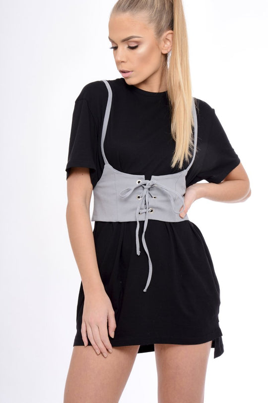 Grey Corset Lace Up Eyelet Crop Top - Mylene