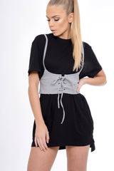 Grey Corset Lace Up Eyelet Crop Top - Mylene