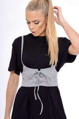 Grey Corset Lace Up Eyelet Crop Top - Mylene