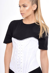 White Floral Lace Ribbon Lace Up Corset - Kiki