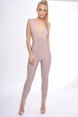 Mauve Plunge Cut Out Bandage Jumpsuit - Kassi