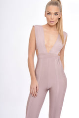 Mauve Plunge Cut Out Bandage Jumpsuit - Kassi