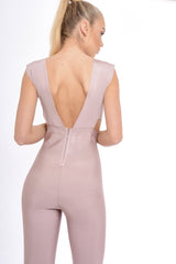 Mauve Plunge Cut Out Bandage Jumpsuit - Kassi