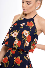 Navy Floral Halterneck Crop Top - Kamisha