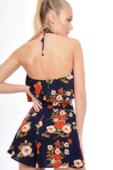 Navy Floral Halterneck Crop Top - Kamisha