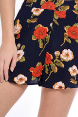 Navy Floral High Waisted Shorts - Kamisha