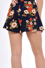 Navy Floral High Waisted Shorts - Kamisha