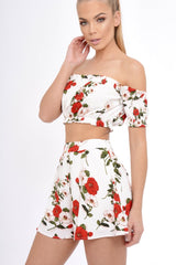White Floral High Waisted Shorts - Kamisha