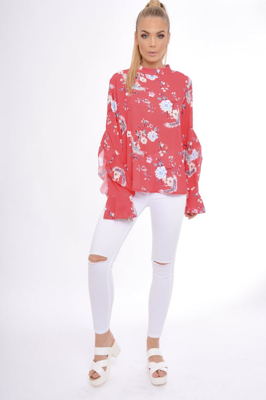 Coral Frill Long Sleeve Top - Lexi
