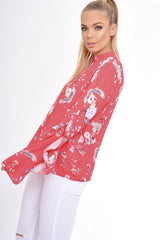 Coral Frill Long Sleeve Top - Lexi