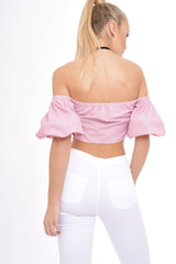 Red Striped Lace Up Bardot Crop Top - Malin