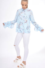 Blue Frill Long Sleeve Top - Lexi