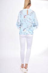 Blue Frill Long Sleeve Top - Lexi