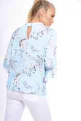 Blue Frill Long Sleeve Top - Lexi