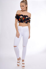 Navy Bardot Gypsy Crop Top - Valentina