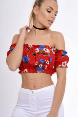 Red Bardot Gypsy Crop Top - Valentina