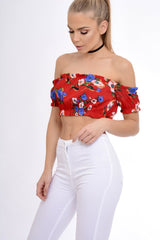 Red Bardot Gypsy Crop Top - Valentina