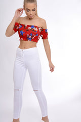 Red Bardot Gypsy Crop Top - Valentina