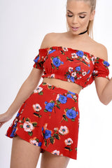 Red Bardot Gypsy Crop Top - Valentina