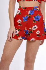 Red Floral High Waisted Shorts - Kamisha