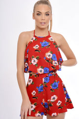 Red Floral Halterneck Crop Top - Kamisha